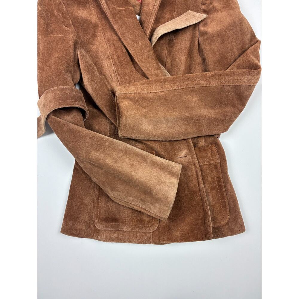 Vintage 70s Francoise Moreau Suede Belted Boho Western Blazer Jacket Brown S - Picture 3 of 9
